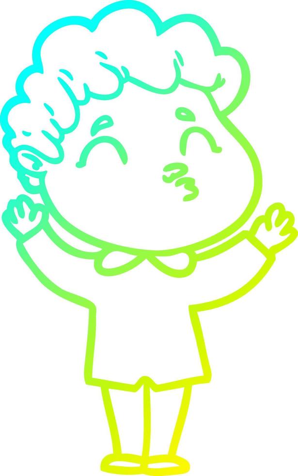 cold gradient line drawing cartoon man shrugging vector
