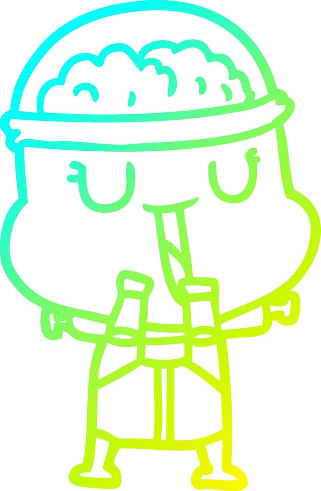 cold gradient line drawing happy cartoon robot vector