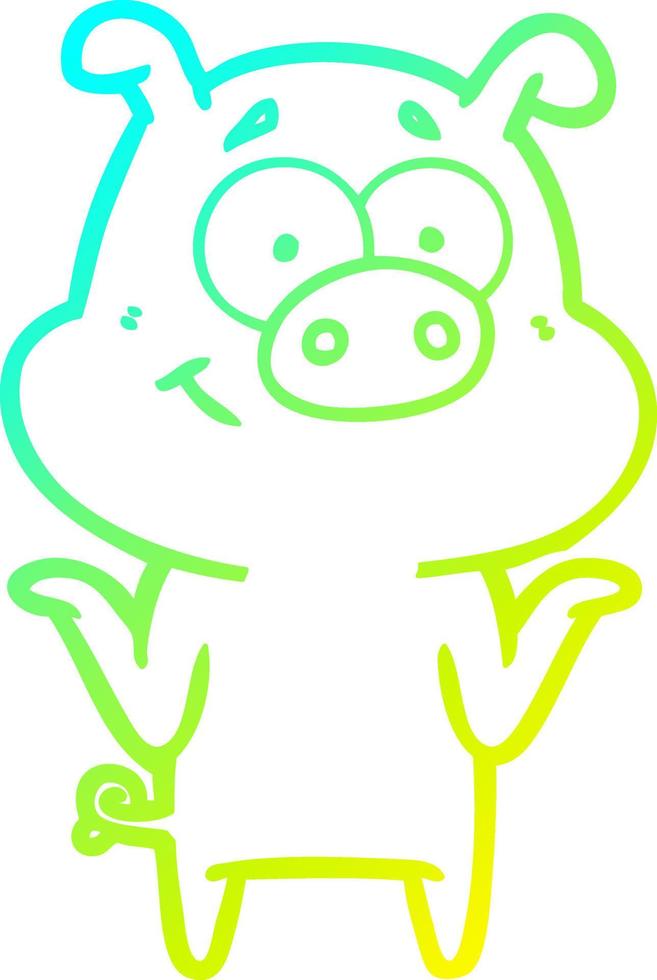 cold gradient line drawing happy cartoon pig vector