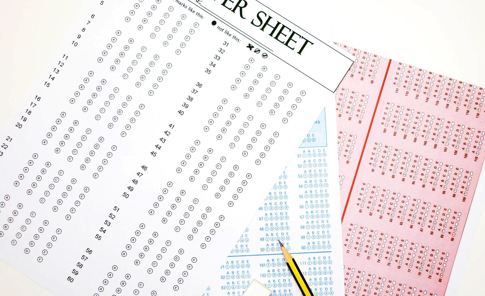 answer sheets on table photo