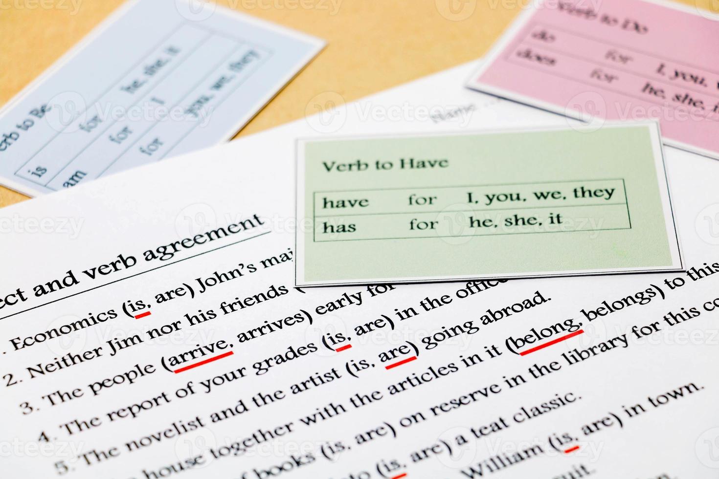 english grammar exercise on table photo
