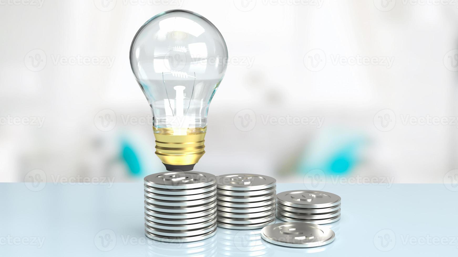 The light bulb and silver coins on table for business concept 3d rendering photo