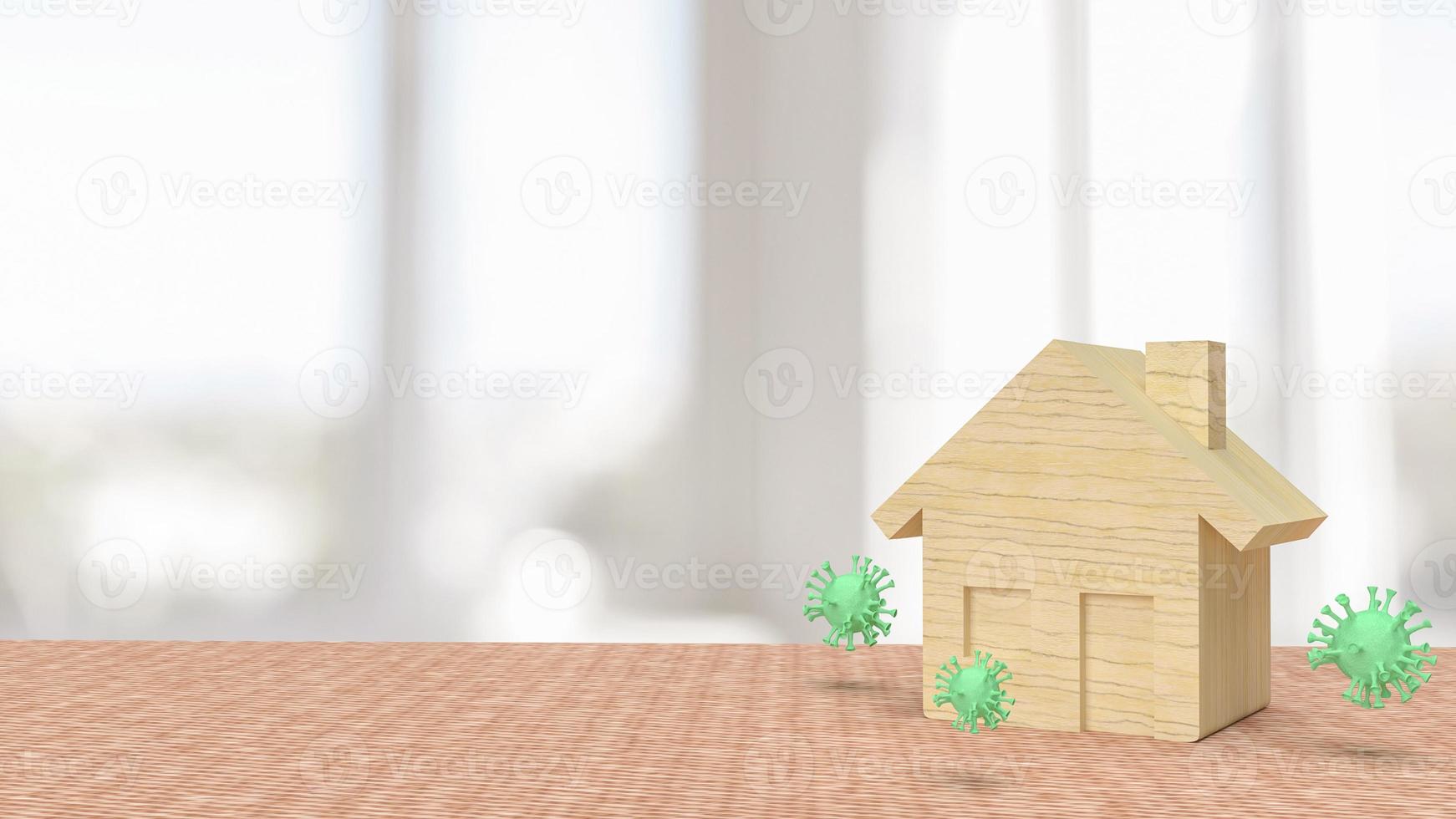 The virus  and home wood for stay from home or home isolation concept 3d rendering photo