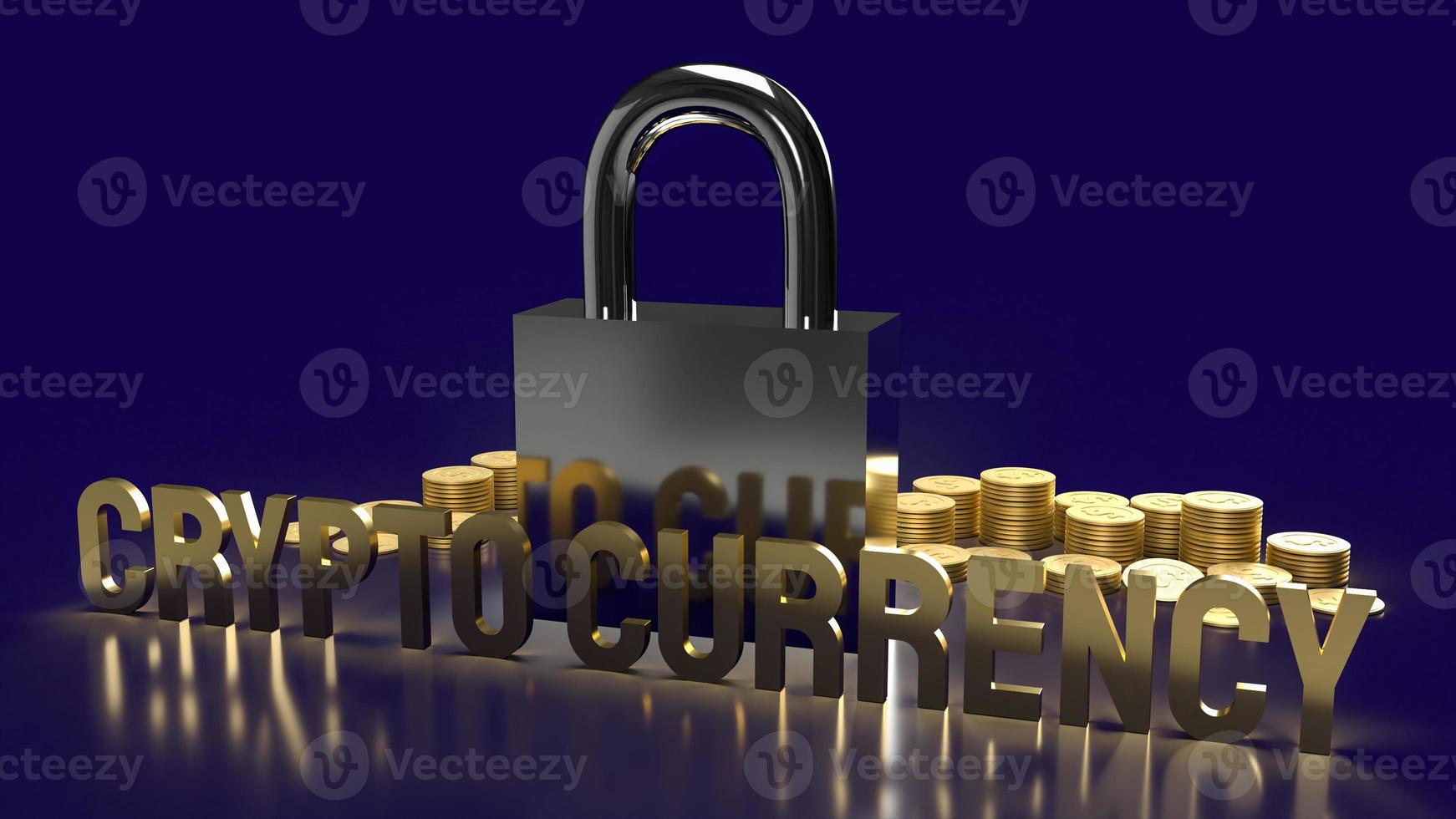 The gold text  crypto currency and lock  for security business content 3d rendering. photo