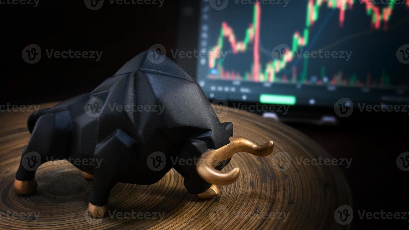 bull and chart for business or bull market trader concept photo