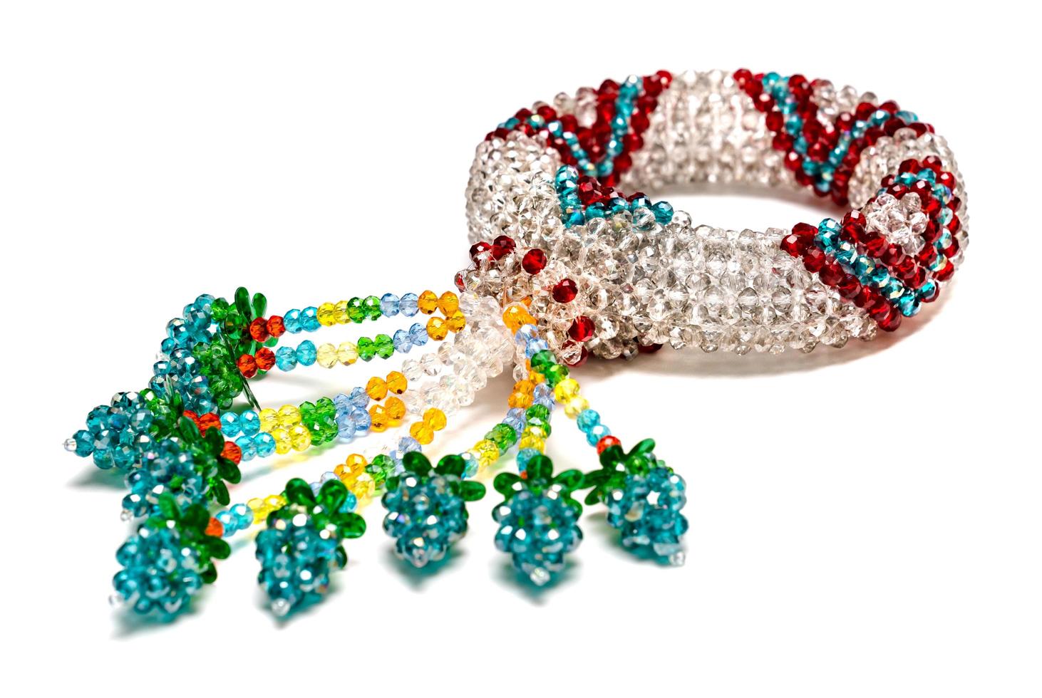 colorful garland crystal beads pattern style thai isolated on white background photo