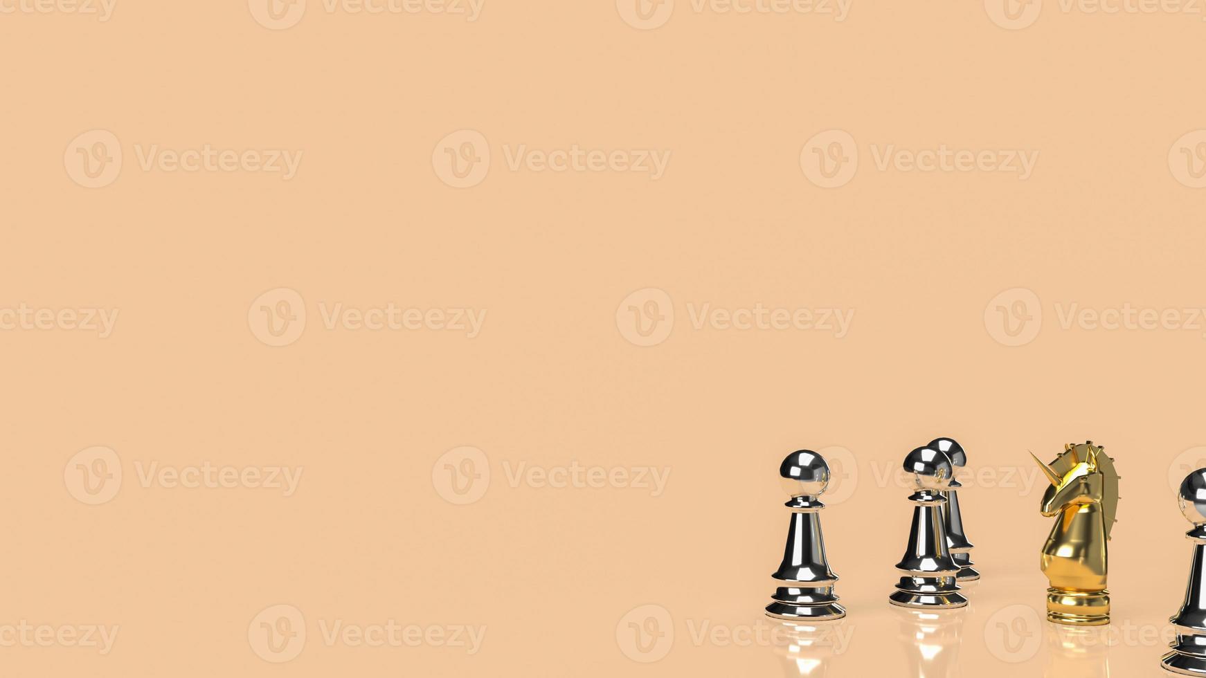 The gold unicorn and silver chess for business background 3d rendering photo