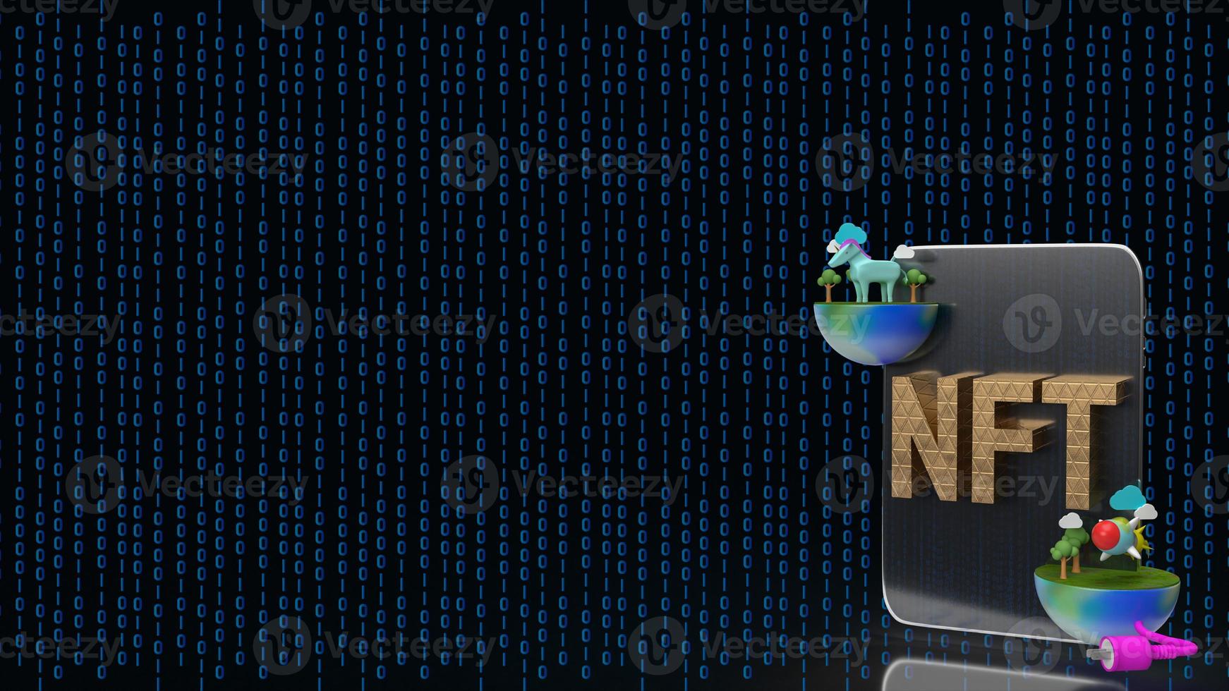 The gold nft text on tablet  digital background  3d rendering photo