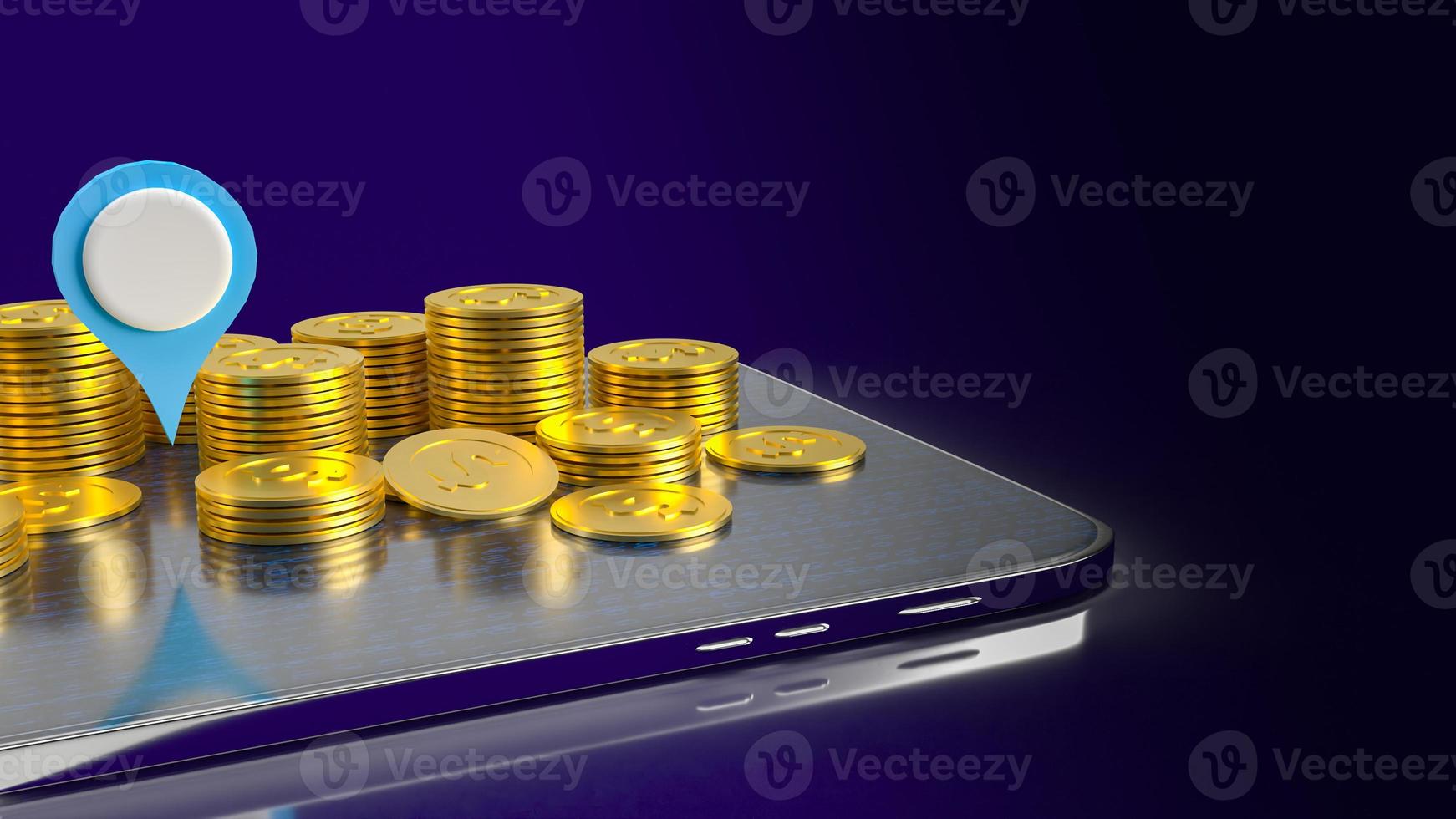The check point and gold coins on tablet for business concept 3d rendering photo
