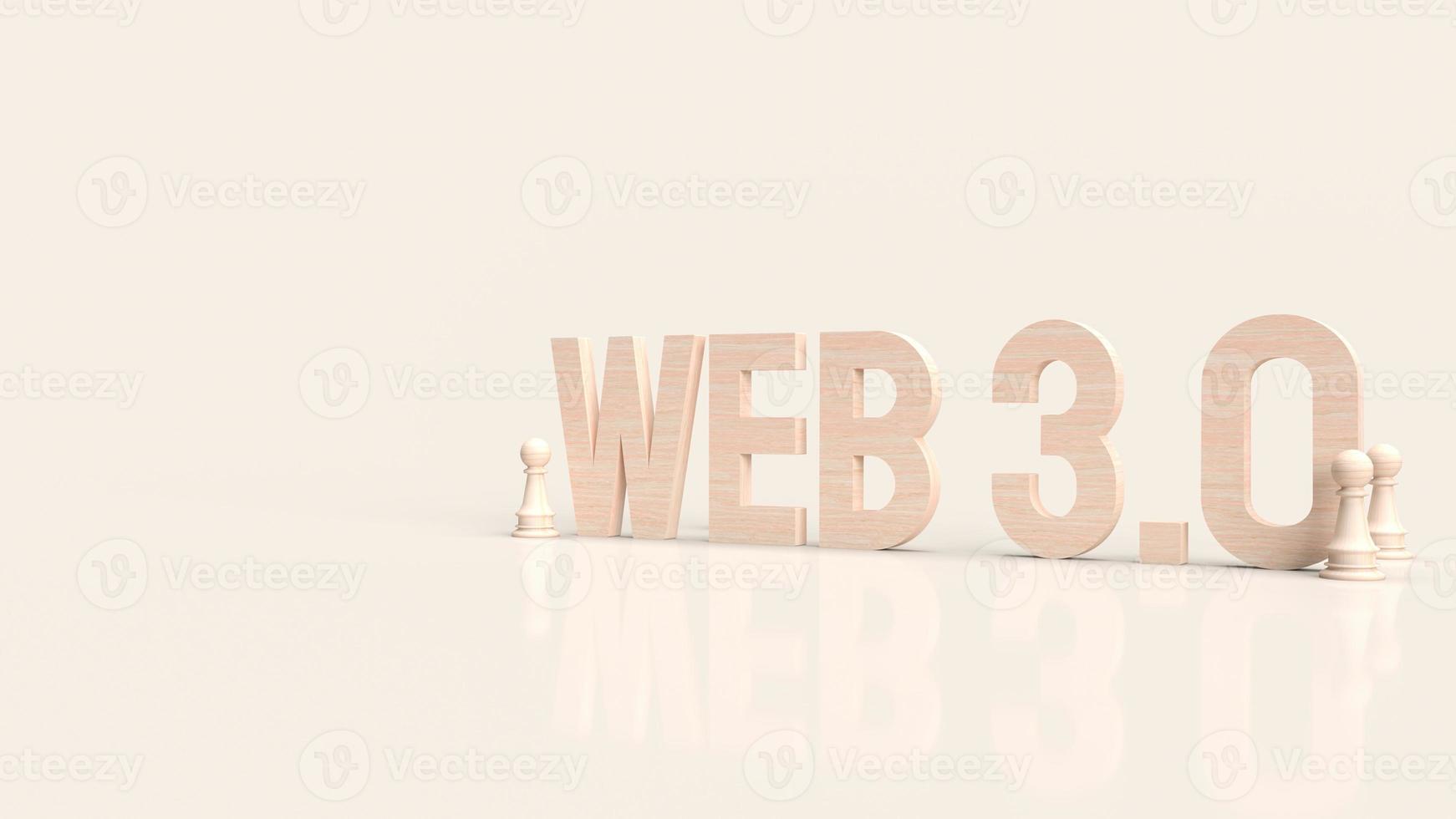 web 3.0 texto de madera y ajedrez para el concepto de tecnología representación 3d foto