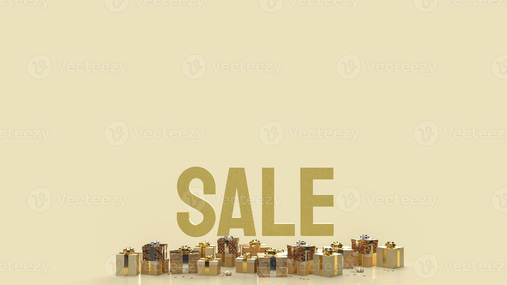 The sale gold text and gift box on  gold background 3d rendering photo