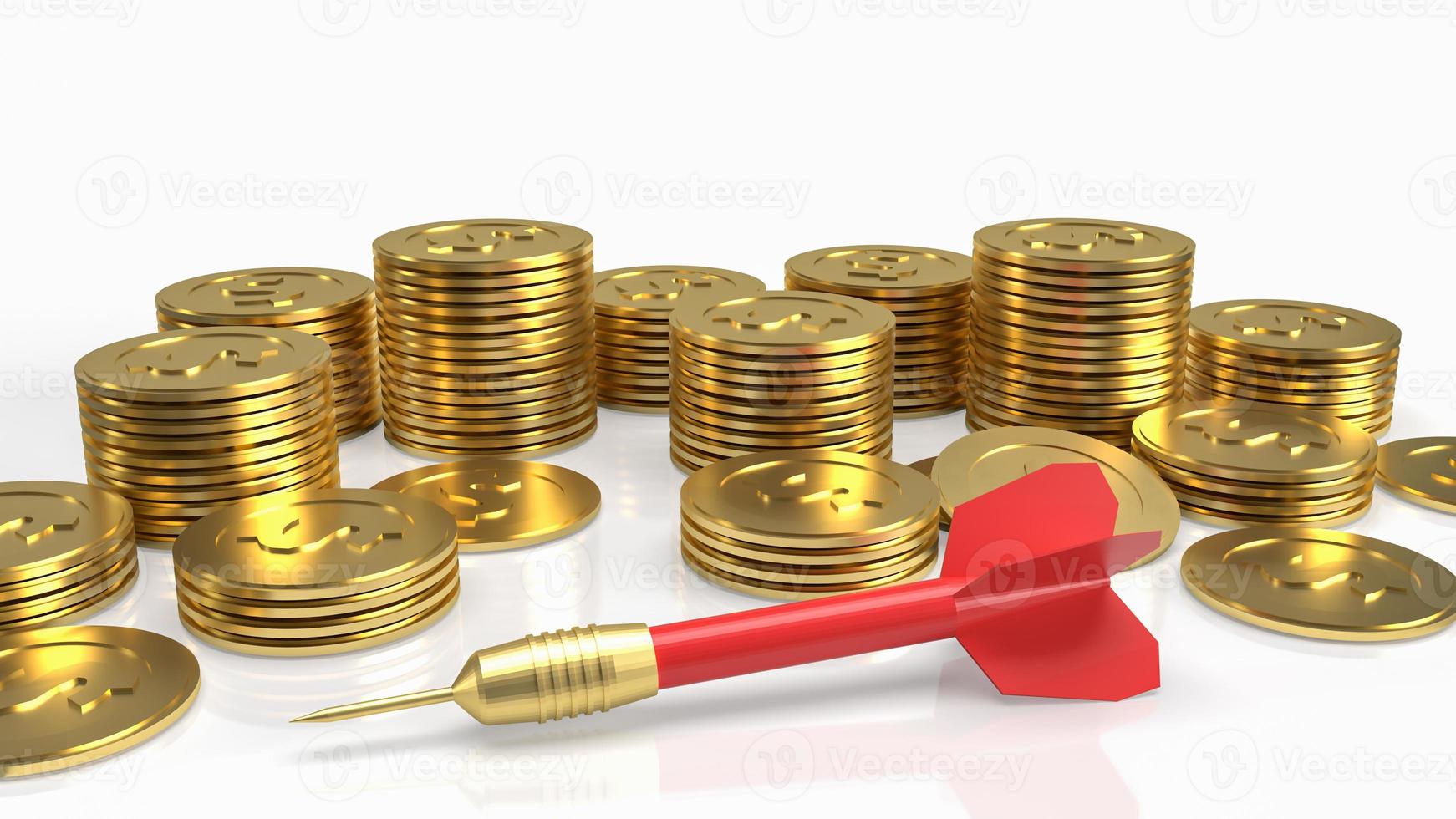 The darts and gold coins on white background for business concept 3d rendering photo