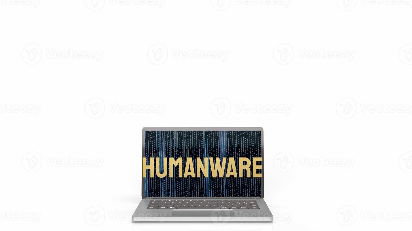 The humanware  word and gold chesson on notebook in white background for business or technology concept 3d rendering photo