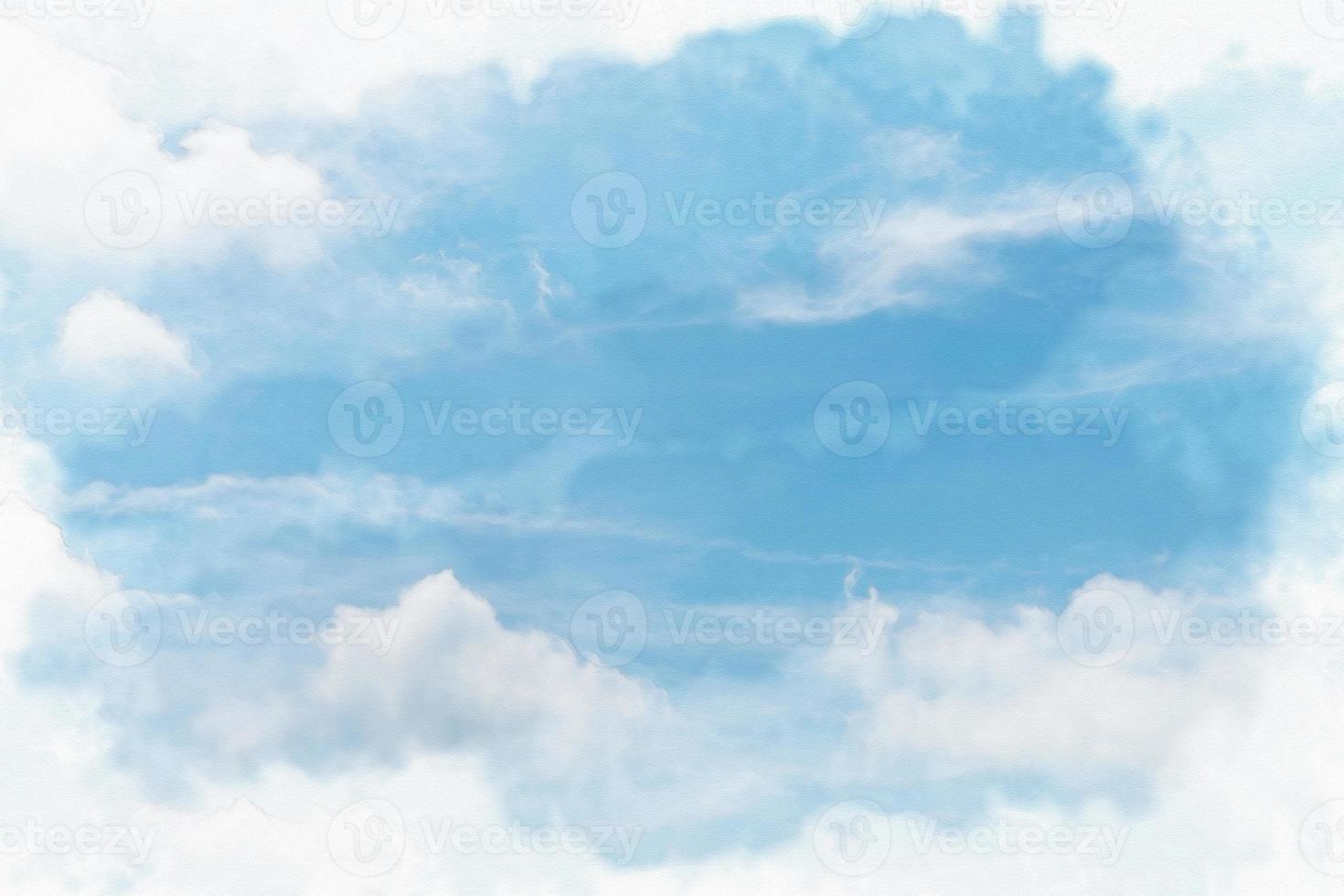 White cloud and blue sky background  ,watercolor digital painting style photo