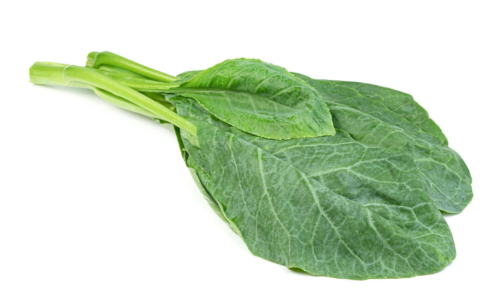 Chinese kale isolated on white background ,Green leaves of collards pattern photo