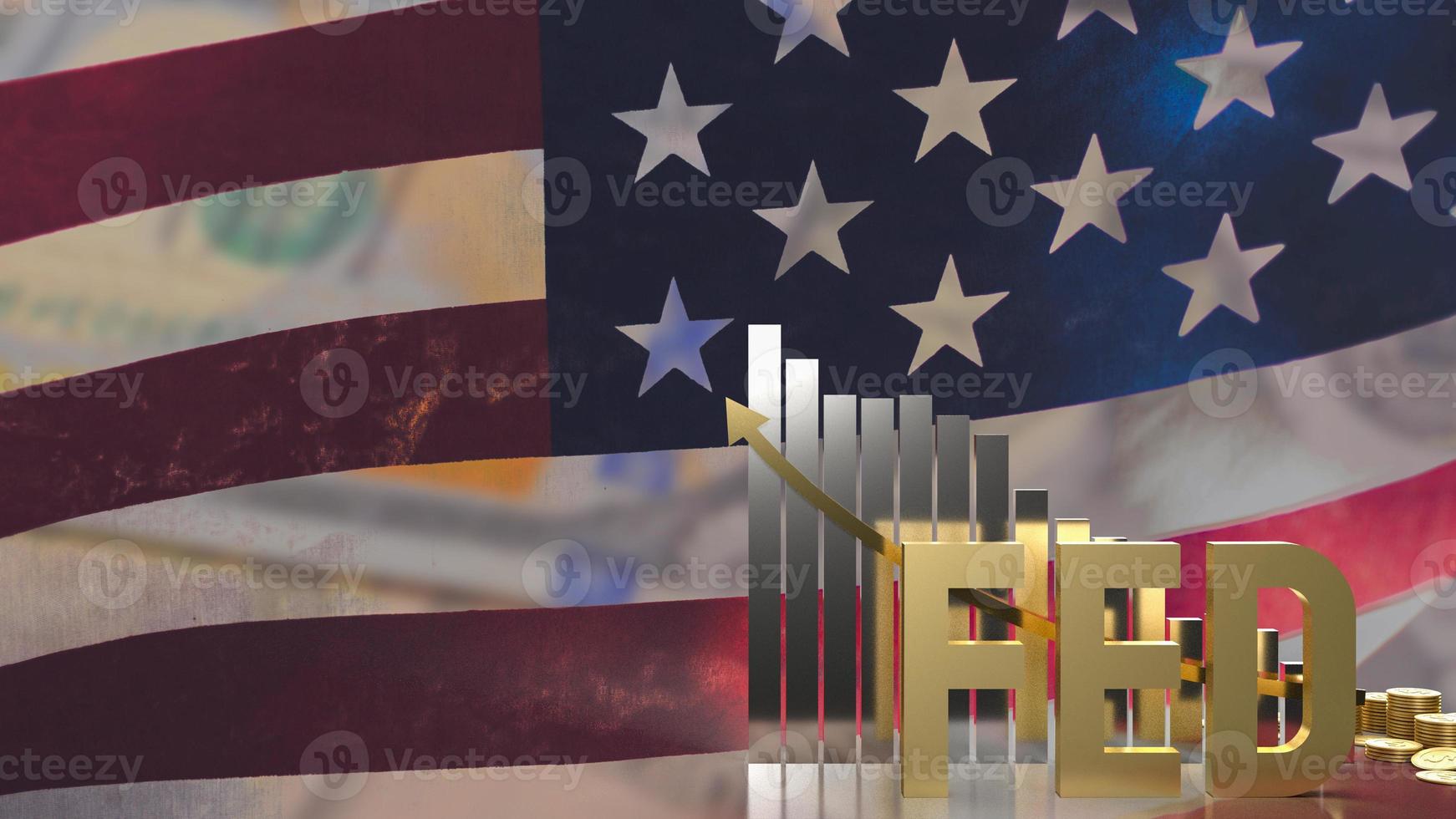 The gold text fed and chart on Usa flag background for business concept 3d rendering photo