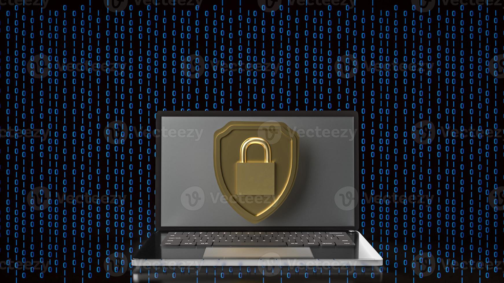 The gold master key on shield on digital background  for security concept 3d rendering photo