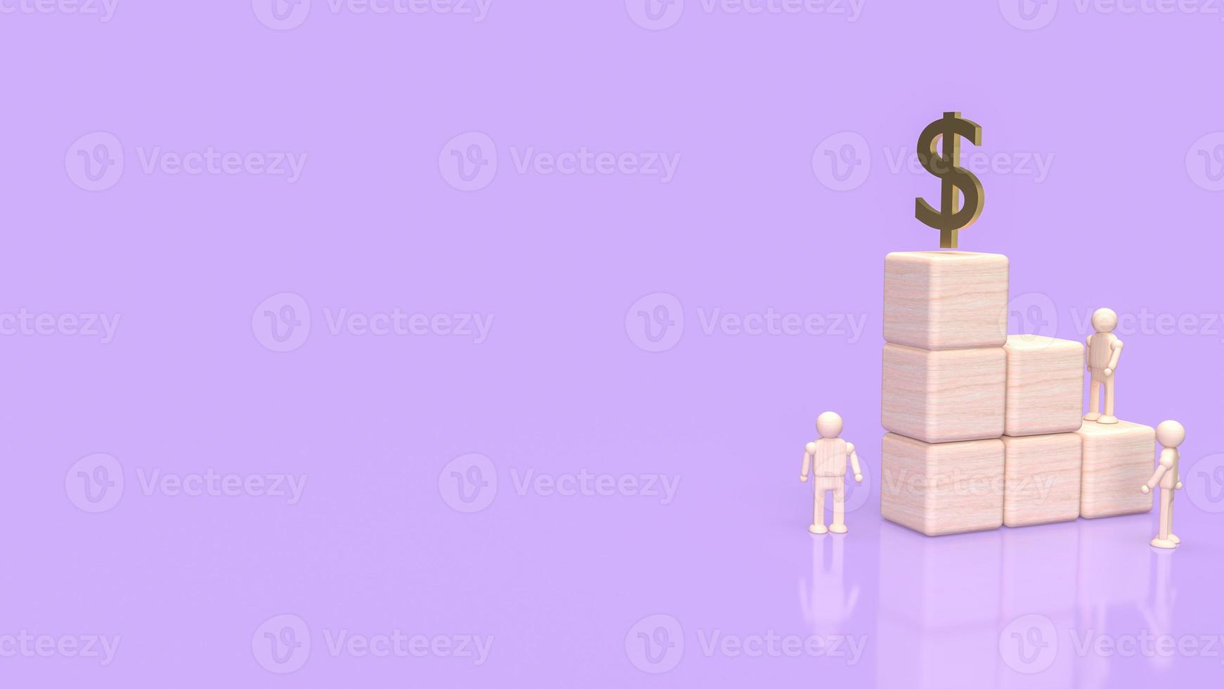 The gold dollar symbol and wood cube for business concept 3d rendering photo