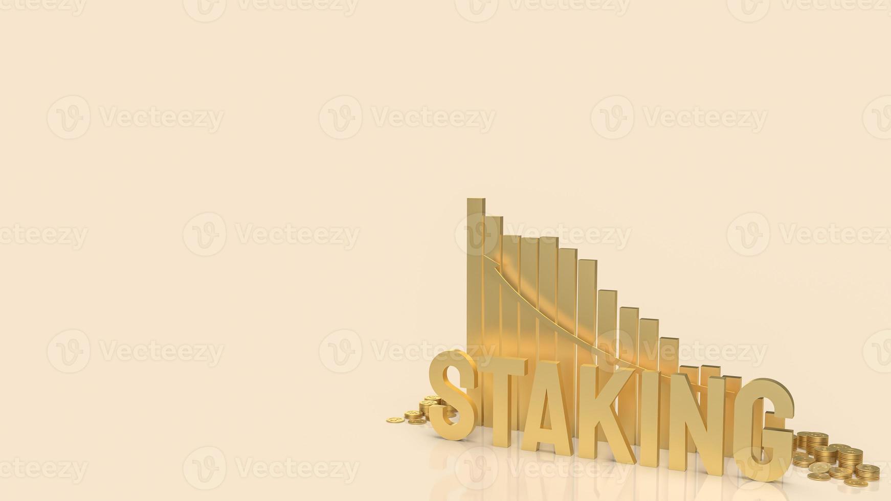 The gold word staking and  chart for business or cryptocurrency concept 3d rendering. photo