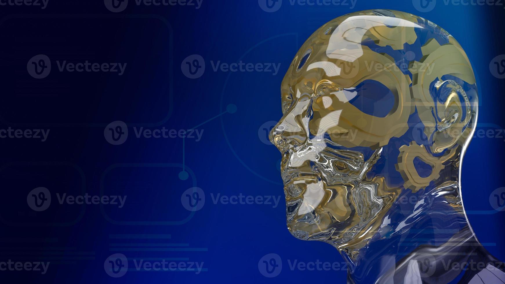 gold gear inside human crystal  head  for ai or machine learning  for technology  concept 3d rendering photo
