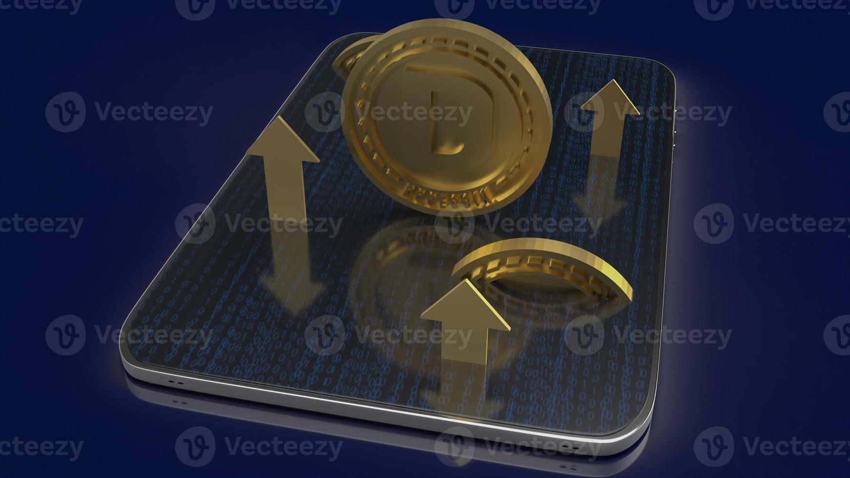 The gold dogecoin on tablet for cryptocurrency content 3d rendering photo