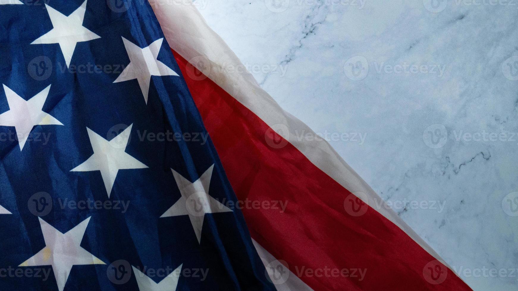 The  Flag of  United States of America  on marble  image for American freedom and Independence or Background with copy space concept. photo