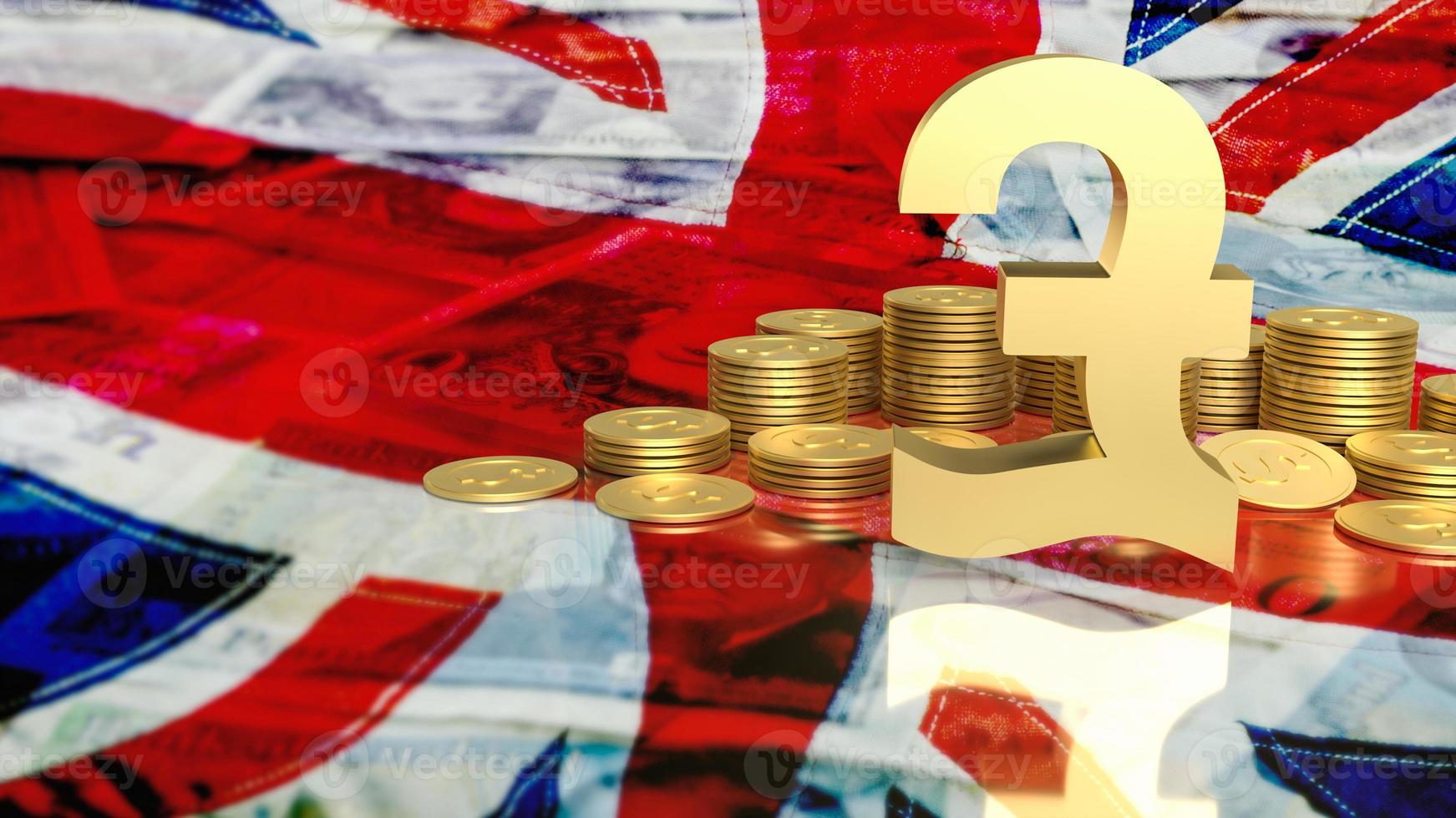 pound symbol and gold coins for business concept 3d rendering photo