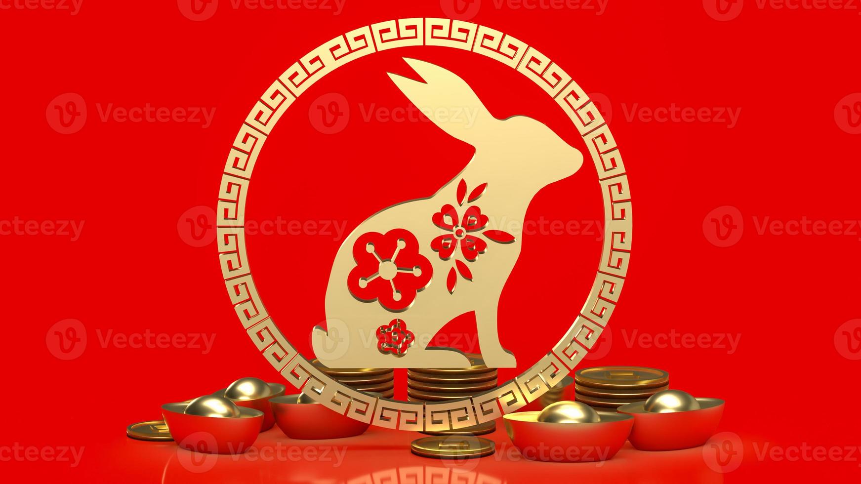 The gold rabbit and Chinese money for celebration concept 3d rendering photo