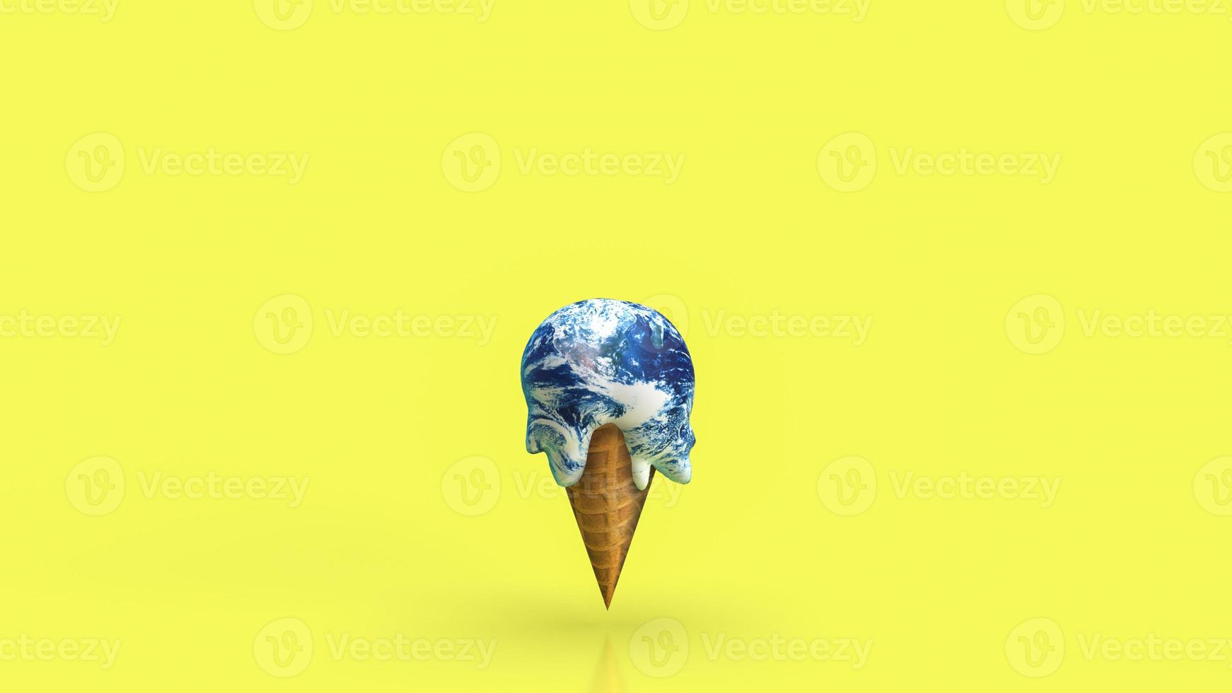 The earth ice cream melting for climate change or global warming concept 3d rendering photo