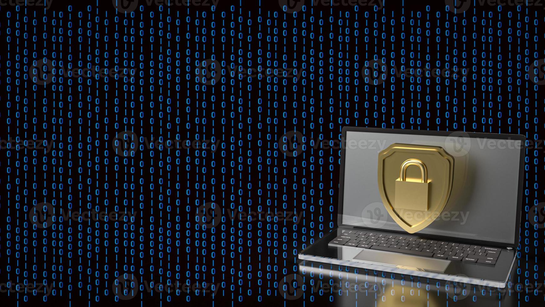 The gold master key on shield on digital background  for security concept 3d rendering photo