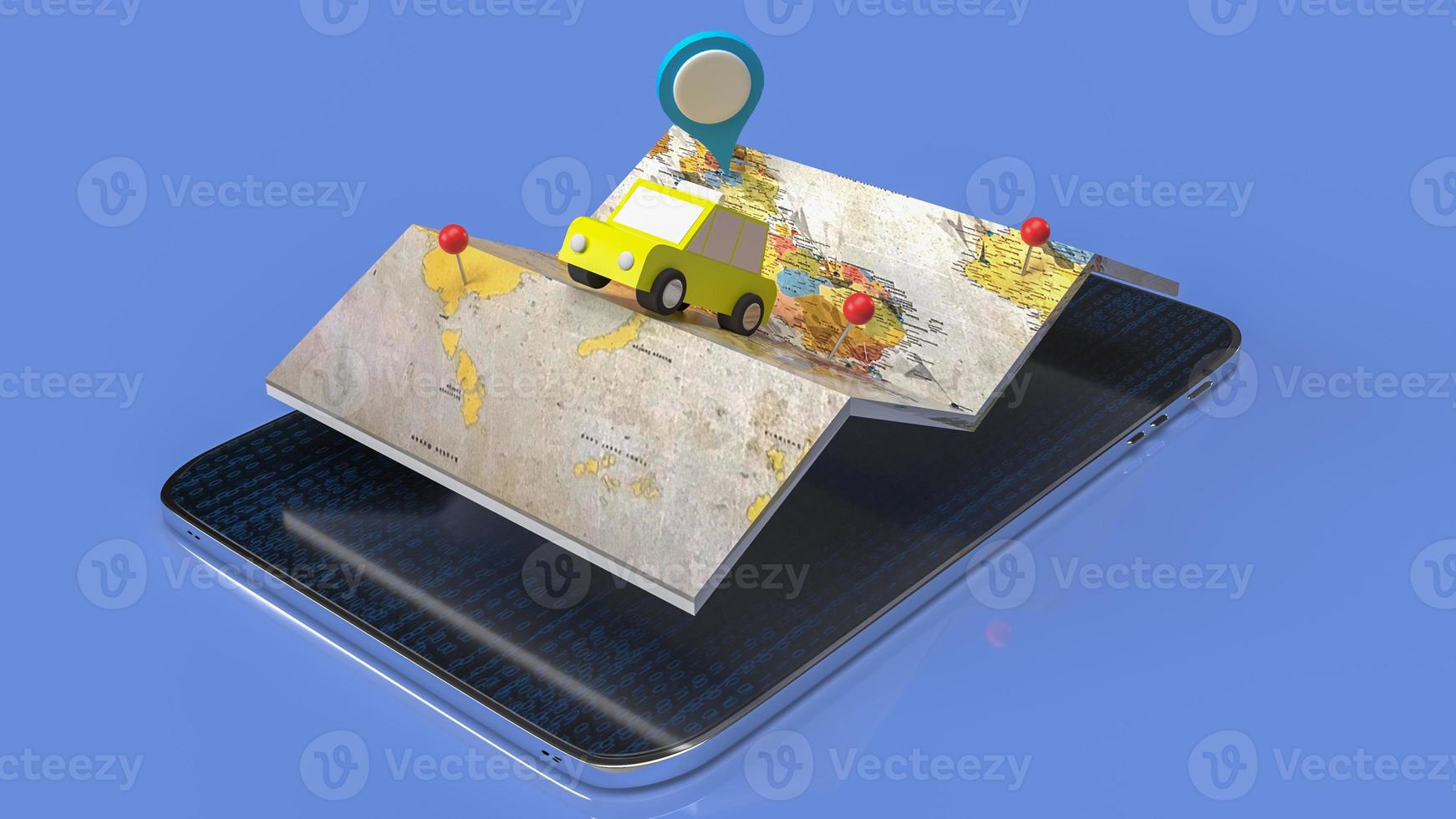 The taxi and check point on map for  travel or application concept 3d rendering photo