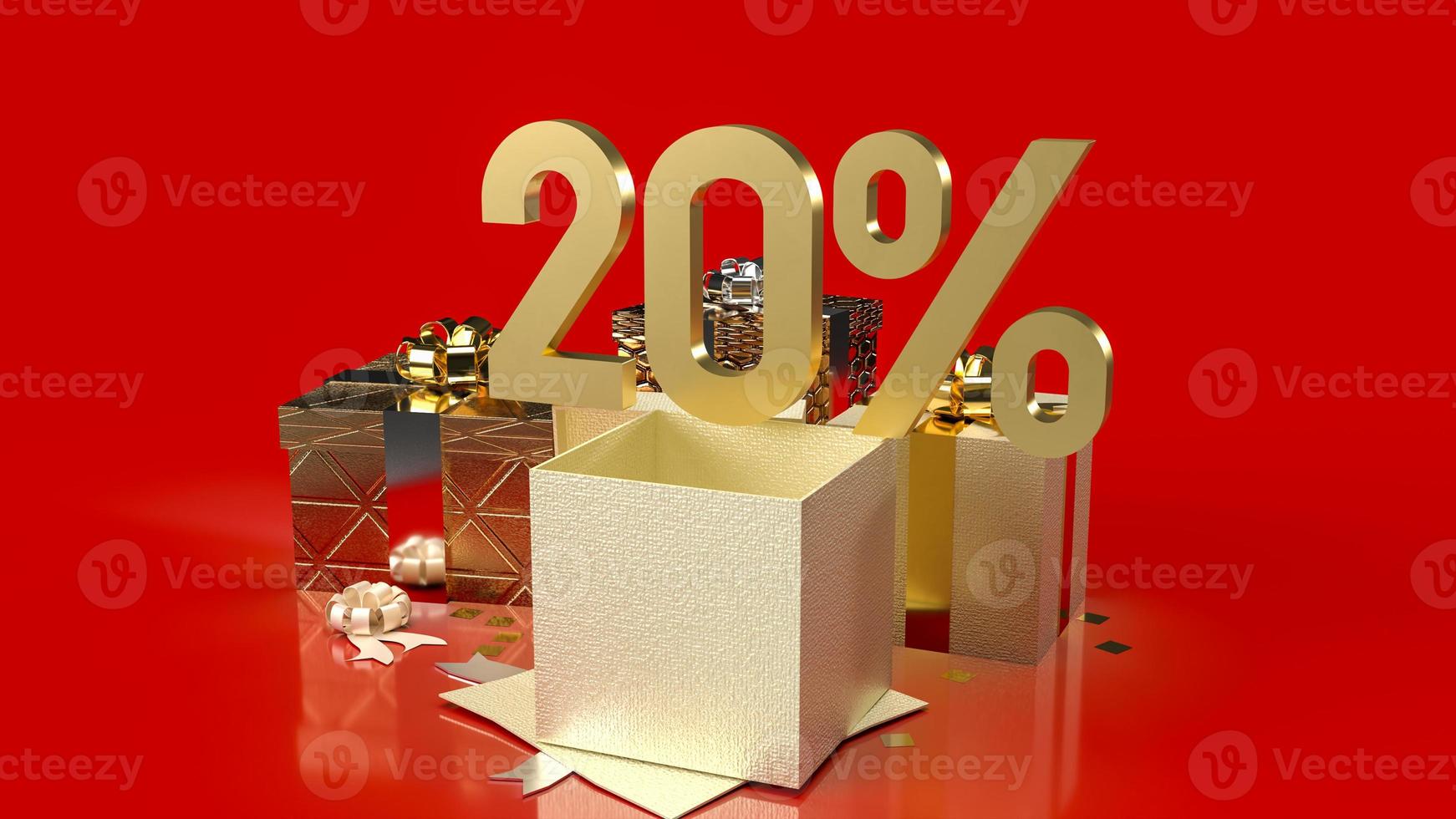 The gold number percent and gift boxes on red background for sale promotion business content 3d rendering photo