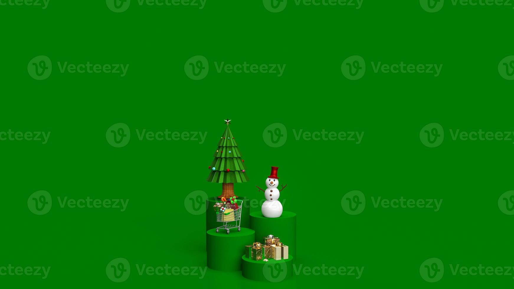 The  Christmas tree and snowman on green color tone for holiday or business concept 3d rendering photo