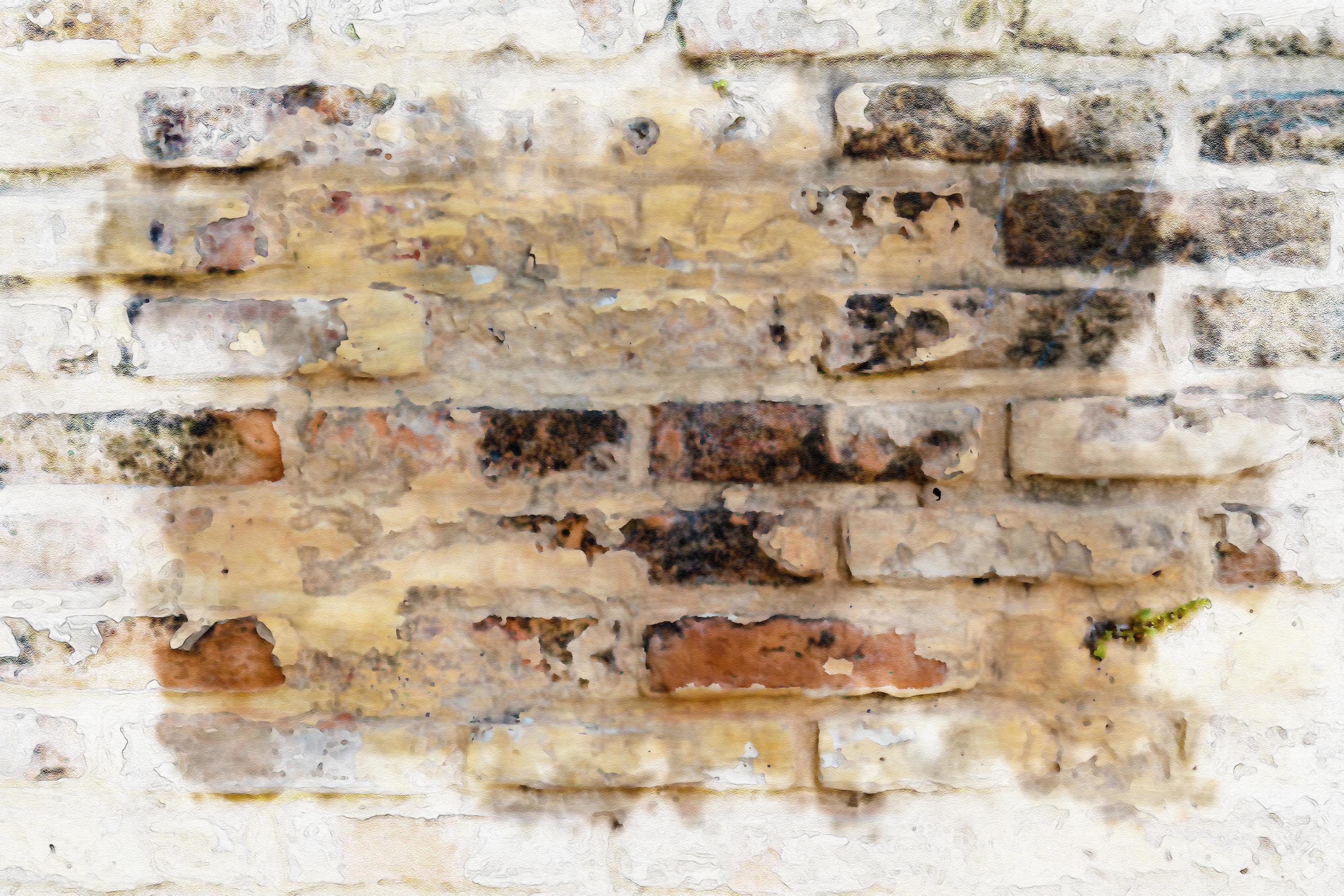 Gray orange bricks wall pattern ,watercolor digital painting style
