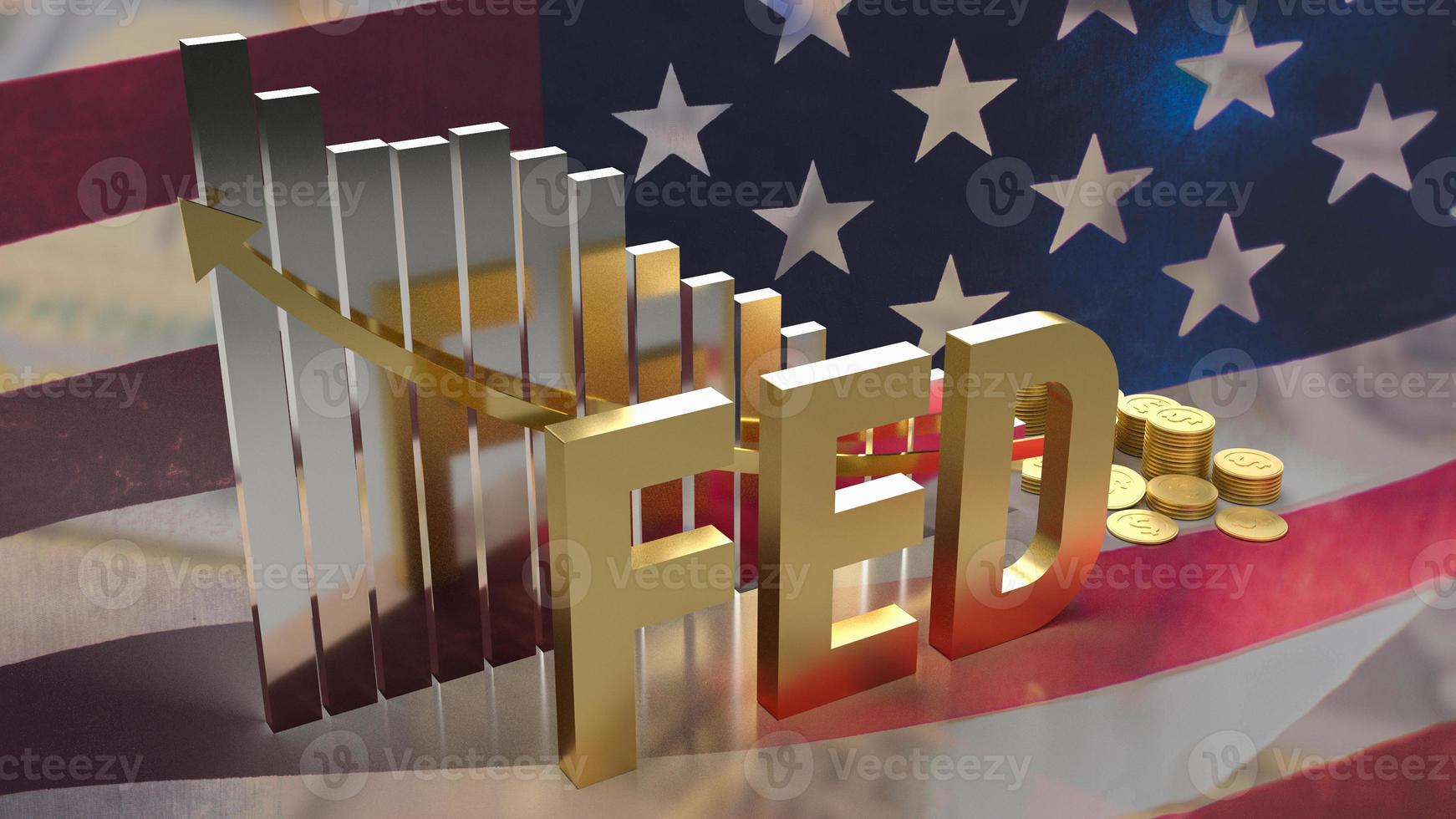 The gold text fed and chart on Usa flag background for business concept 3d rendering photo