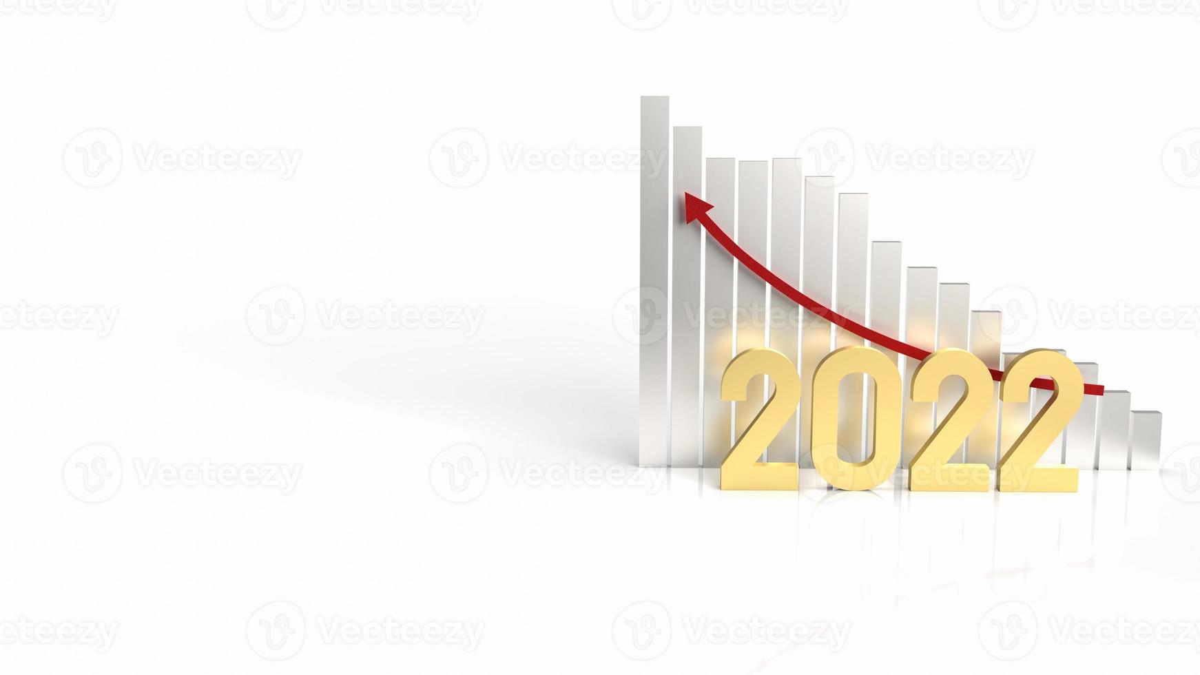 2022 oro y flecha de gráfico hacia arriba para representación 3d de contenido empresarial foto