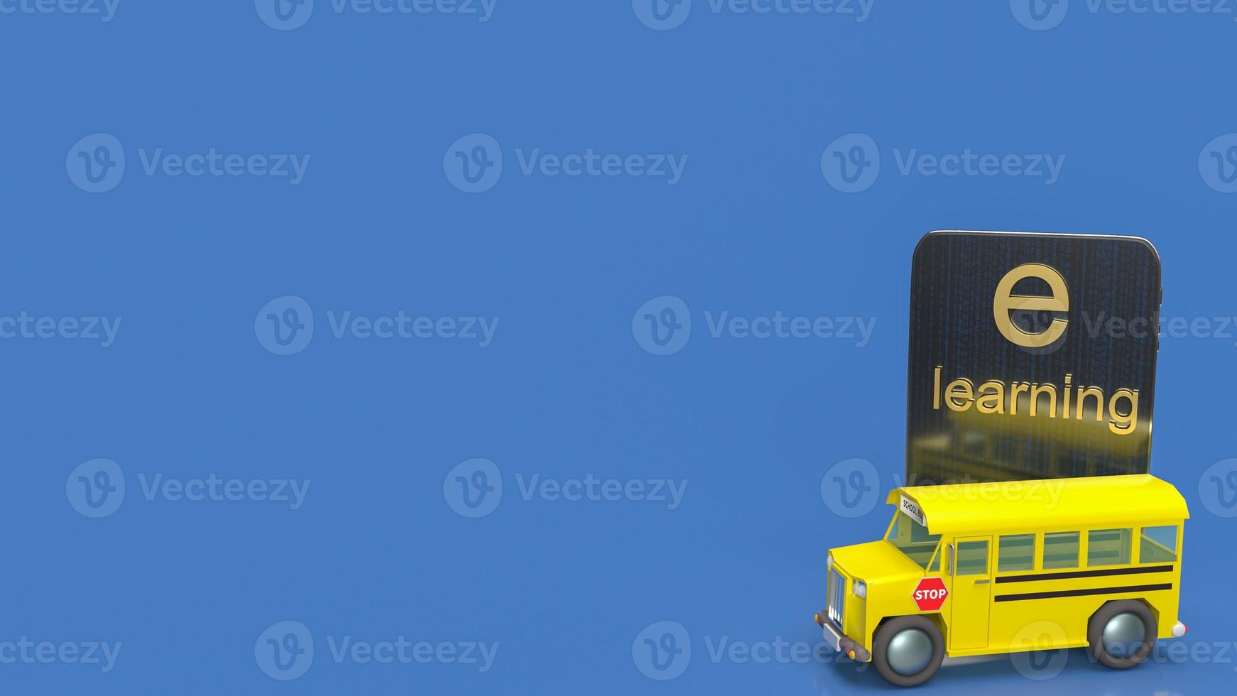 The school bus and tablet for online learning or e learning concept 3d rendering. photo