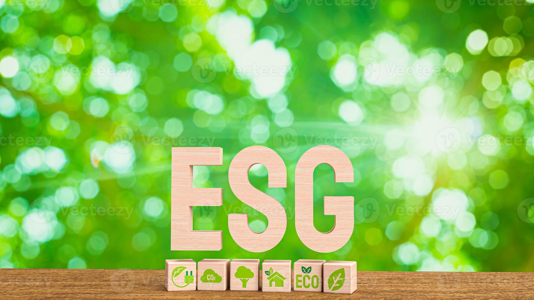 The esg wood text  meaning Environmental social and corporate governance 3d rendering photo