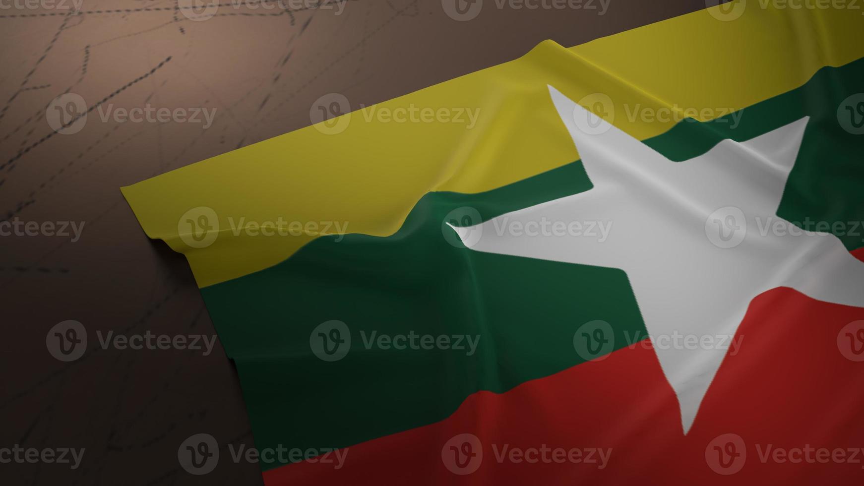 The Myanmar flag on dirty floor 3d rendering. photo
