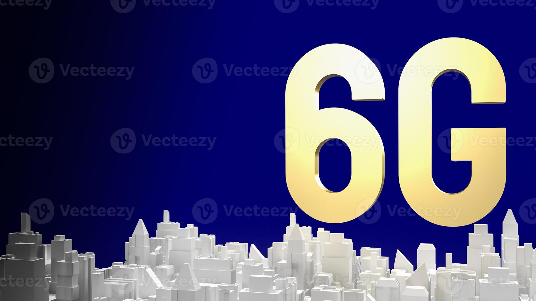 The gold 6g on  white building city  for technology communications concept 3d rendering photo