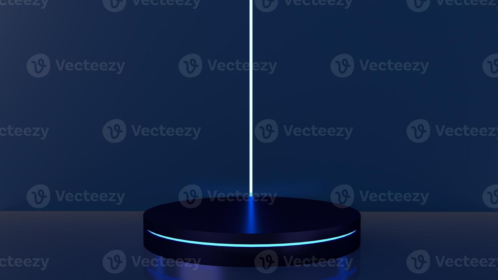 dark blue Present with Podium glow light Minimal design 3d rendering photo