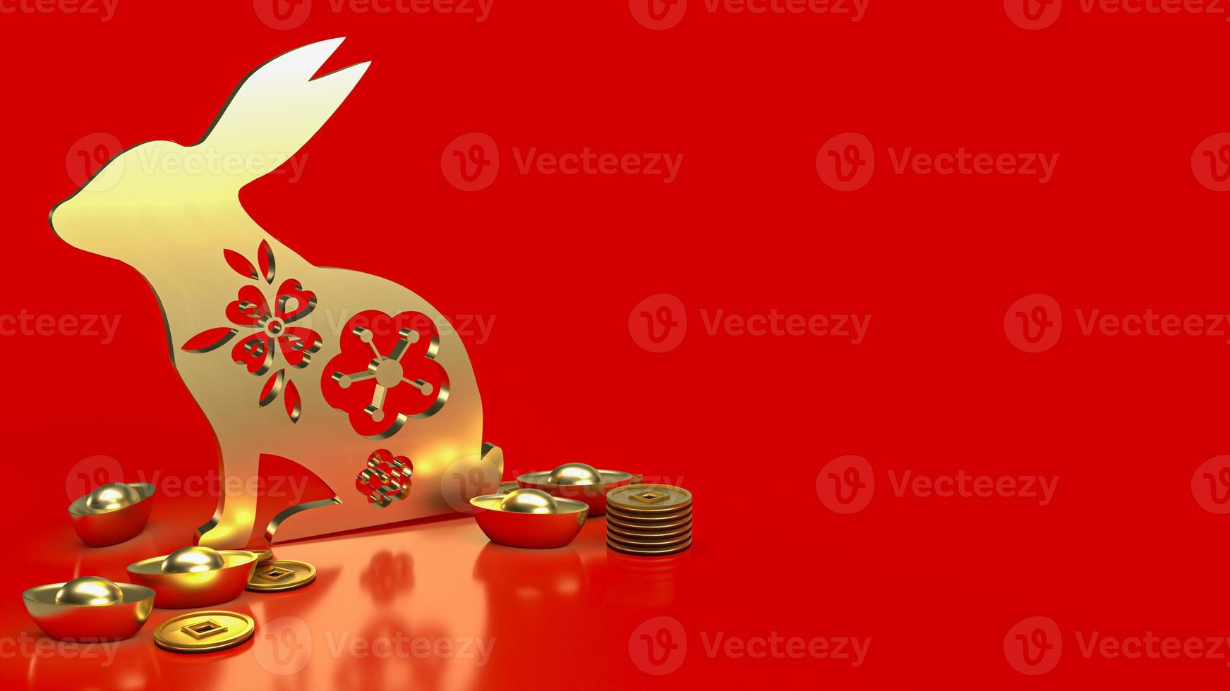 The gold rabbit and chines money for promotion concept 3d rendering photo