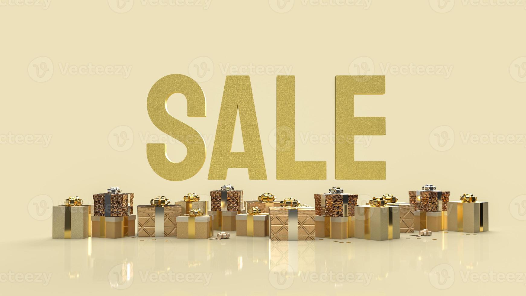 The sale gold text and gift box on  gold background 3d rendering photo