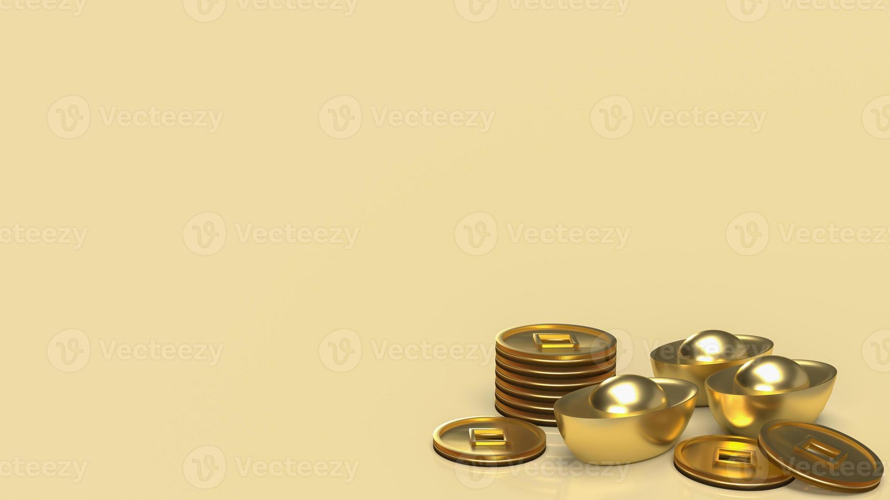 The Chinese  gold money on gold background  for business or holiday concept 3d rendering photo