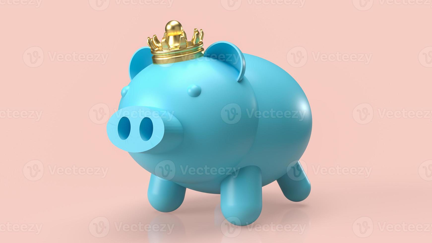 The blue piggy bank and gold crown for saving or business concept  3d rendering photo