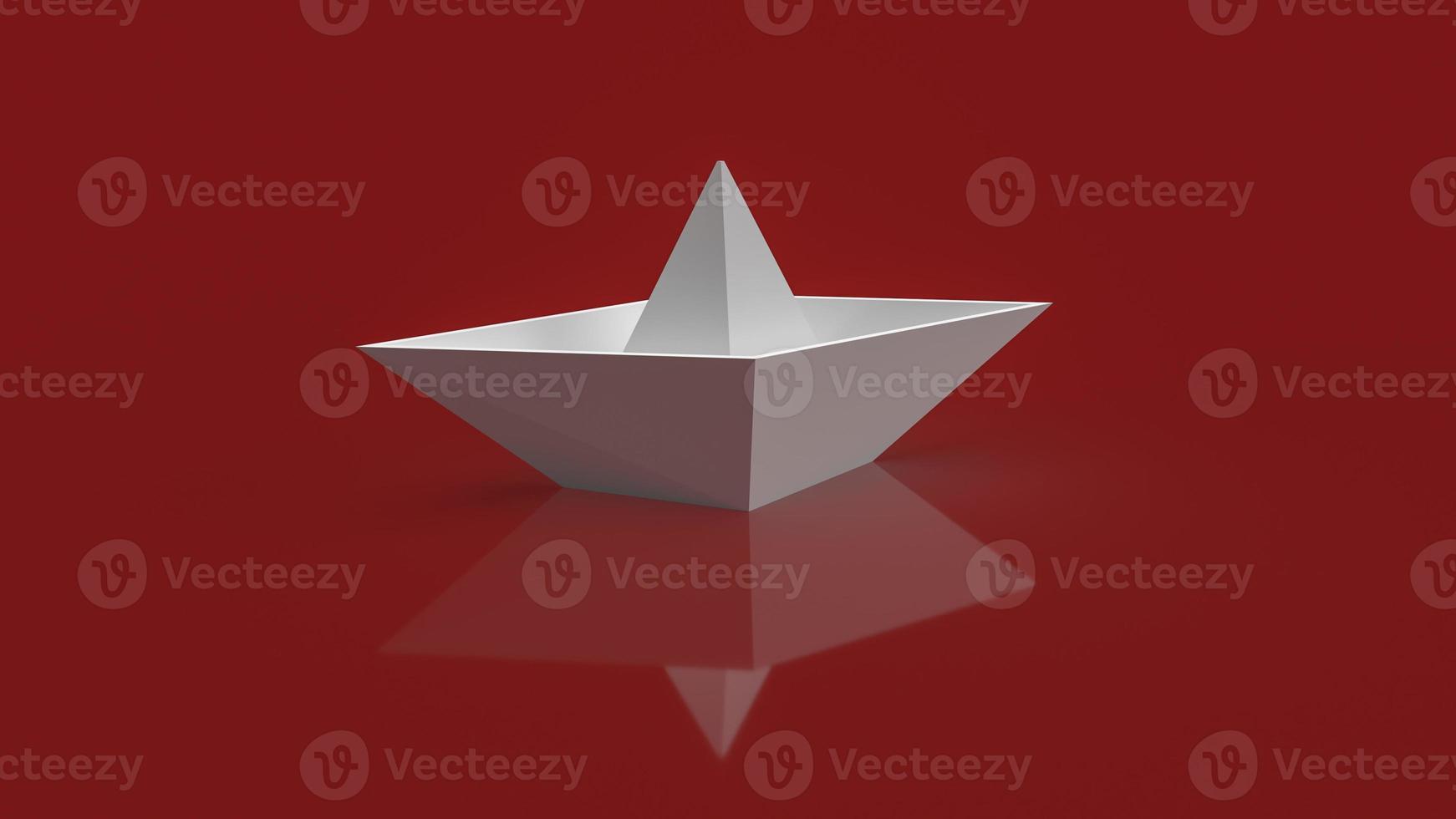 The white boat paper on red background for red ocean market content 3d rendering. photo