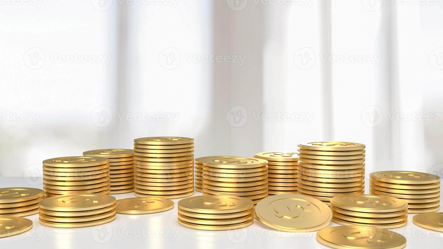 gold coins on white table for saving or business concept 3d rendering photo