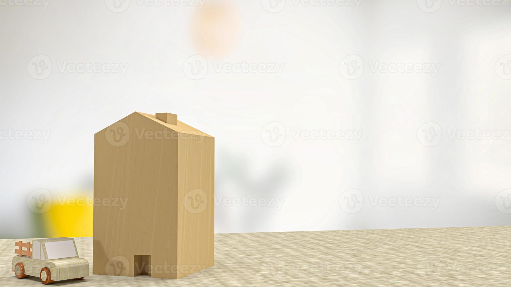 home and car wood toy for estate or property concept 3d rendering photo