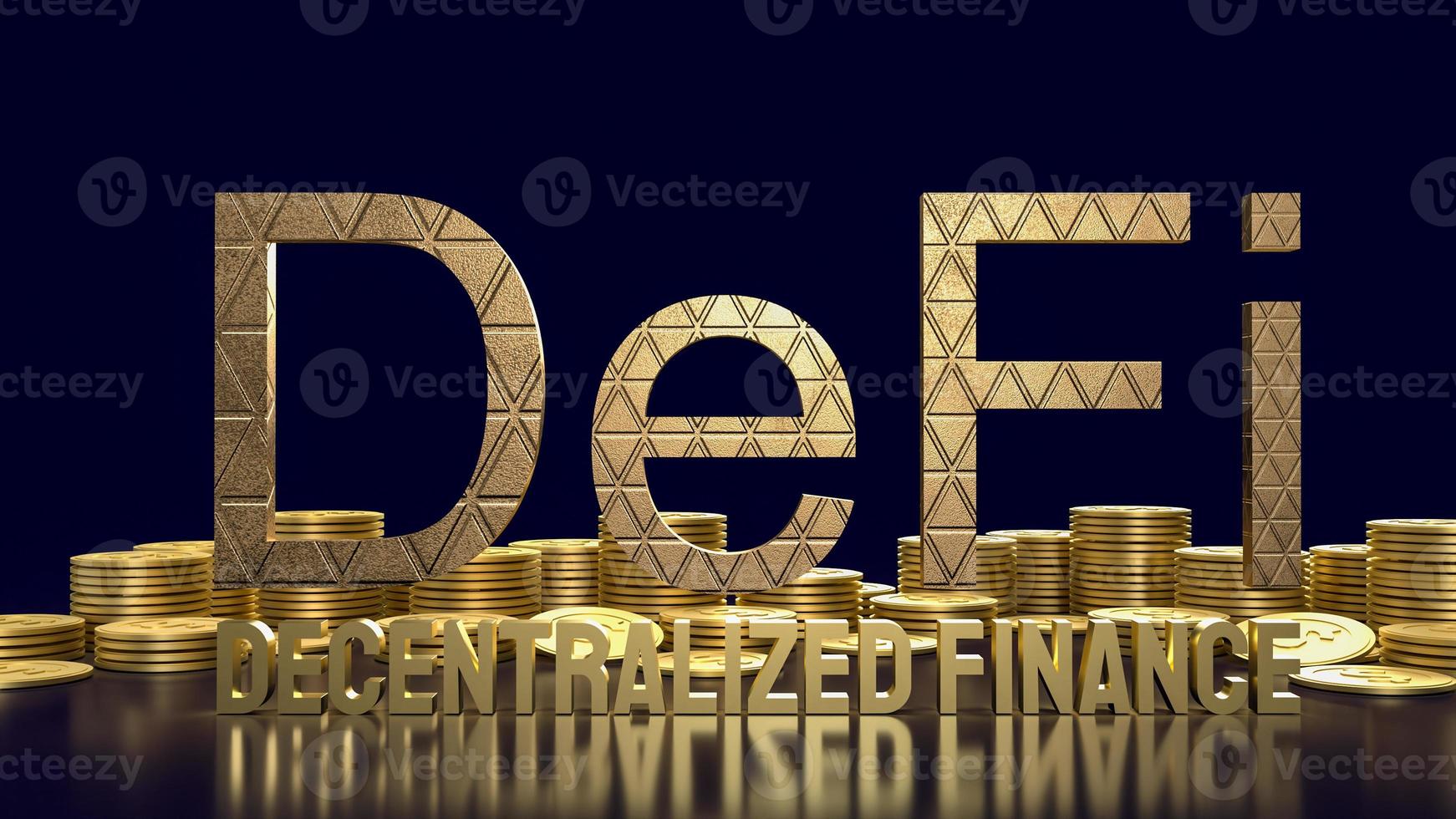 defi farming gold word and gold coins  for cryptocurrency business concept 3d rendering photo