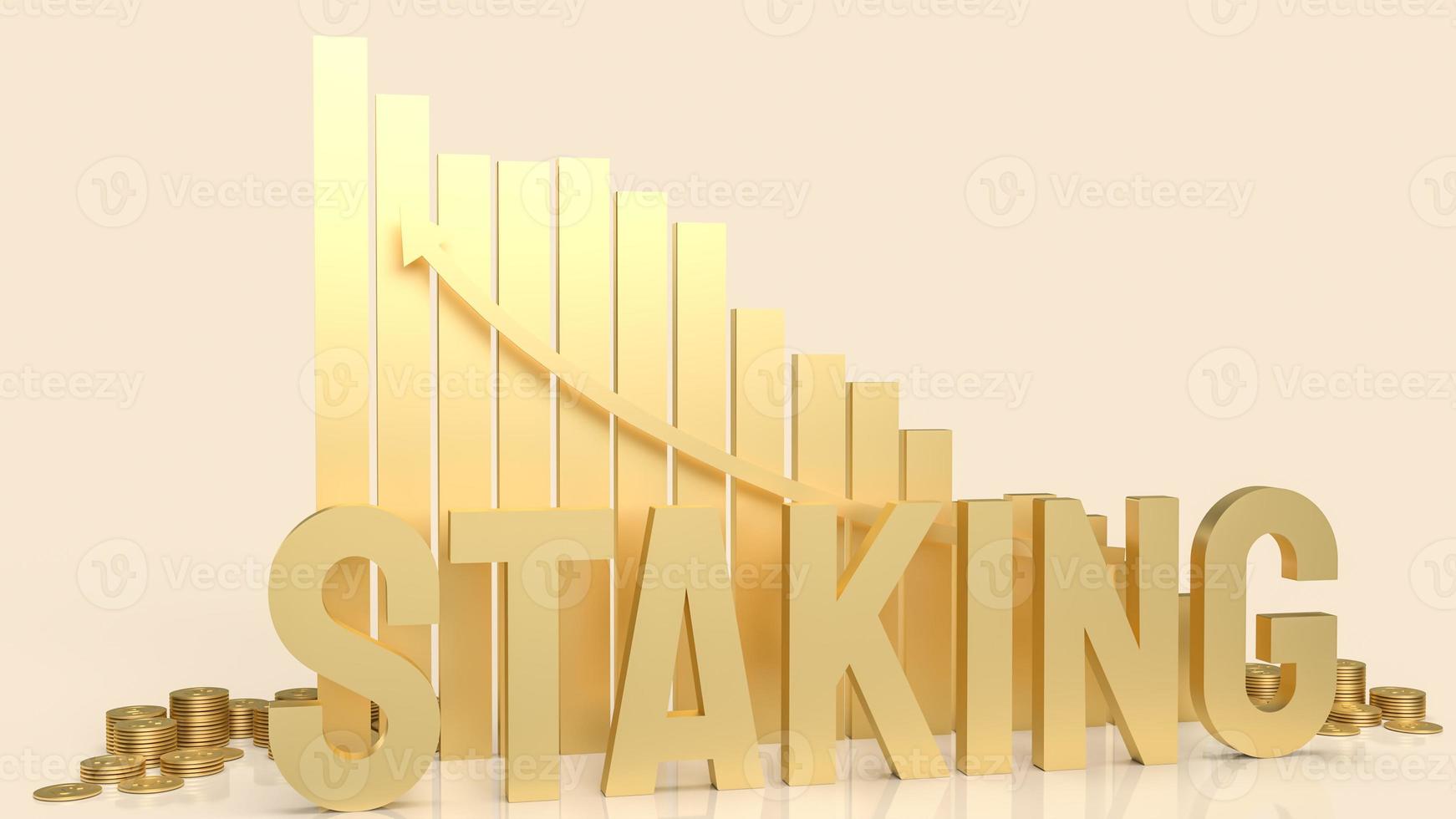 The gold word staking and  chart for business or cryptocurrency concept 3d rendering. photo